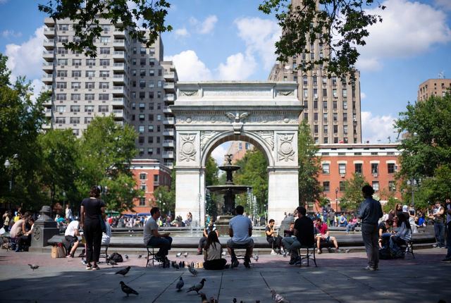 11:35 AM • Washington Square Park — Fountain & Arch: Students, artists and chess masters gather around the fountain beneath the iconic white arch in Greenwich Village.